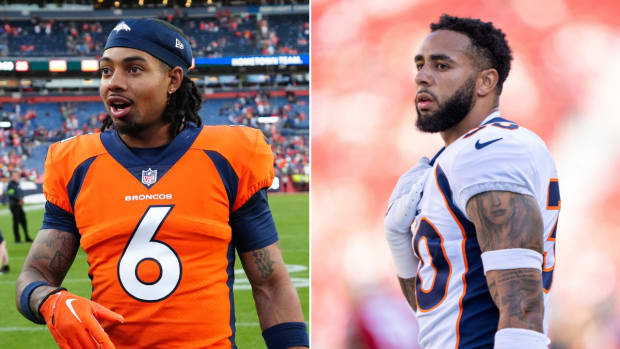 Denver Broncos safeties P.J. Locke and Caden Sterns.